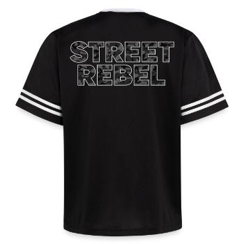 Street Rebel Spruch Design für PS Junkies Camo - Unisex Football Style Mesh T-Shirt - Schwarz/Weiß - Hinten - AI Model Male 185 light (185cm)