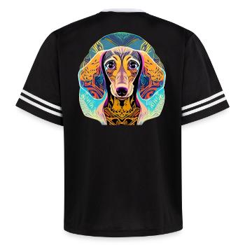 Dachshund - Unisex Football Style Mesh T-Shirt - black/white - Back - AI Model Male 185 light (185cm)
