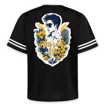 Mein bestes Leben - Unisex Football Style Mesh T-Shirt - Schwarz/Weiß - Hinten - AI Model Male 185 light (185cm)