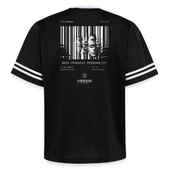 Mass Produced Personality: NPC Energy T-Shirt - Unisex Football Style Mesh T-Shirt - Schwarz/Weiß - Hinten - AI Model Male 185 light (185cm)