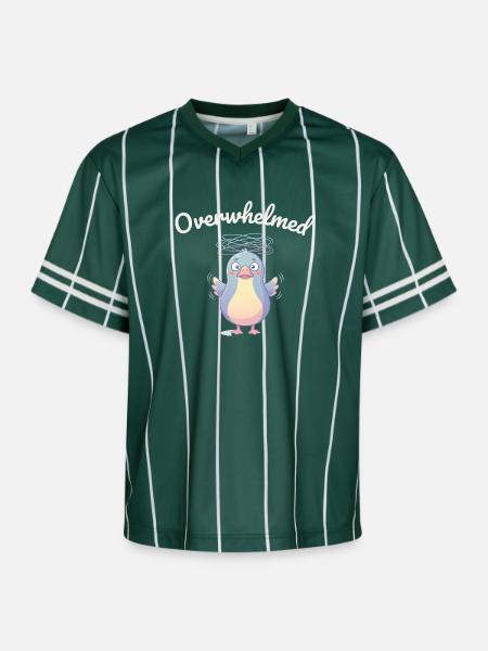 Overwhelmed Bird Cartoon Style - Unisex Football Style Mesh T-Shirt - darkgreen/white