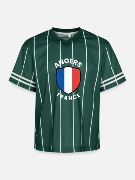 Angers France Shield Emblem - Unisex Football Style Mesh T-Shirt - darkgreen/white