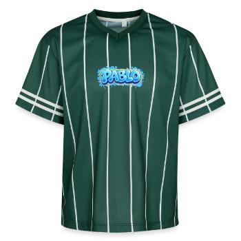 PABLO GRAFFITI NAME FÜR PERFEKTES GESCHENK DRUCKBAR - Unisex Football Style Mesh T-Shirt - Dunkelgrün/Weiß - Vorne - AI Model Female 172 light (172cm) & AI Model Male 185 light (185cm)
