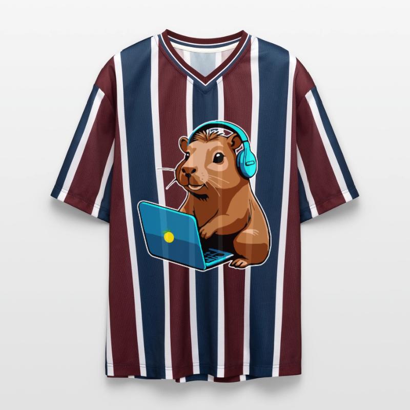 Capybara Programmer Coder Computer Unisex Football Style Mesh T-Shirt