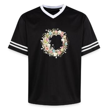 Ostereier,Blüten und Schleierkraut als Osterkranz - Unisex Football Style Mesh T-Shirt - Schwarz/Weiß - Vorne - AI Model Female 172 light (172cm) & AI Model Male 185 light (185cm)