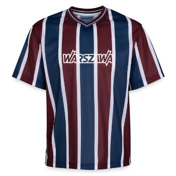 Warszawa - Warschau Blockschrift - Unisex Football Style Mesh T-Shirt - Bordeaux/Navy - Vorne - AI Model Female 172 light (172cm) & AI Model Male 185 light (185cm)
