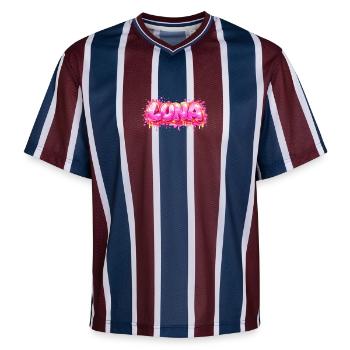 LUNA GRAFFITI NAME FOR PERFECT GIFT PRINTABLE - Unisex Football Style Mesh T-Shirt - burgundy/navy - Front - AI Model Female 172 light (172cm) & AI Model Male 185 light (185cm)
