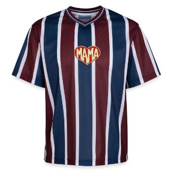 Mommy Heart - Unisex Football Style Mesh T-Shirt - burgundy/navy - Front - AI Model Female 172 light (172cm) & AI Model Male 185 light (185cm)