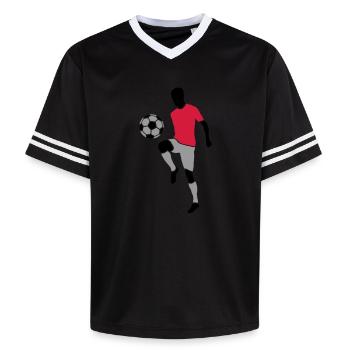 Football player with football - Unisex Football Style Mesh T-Shirt - offwhite/burgundy - Front - AI Model Male 178 light (178cm) & AI Model Male 178 dark (178cm)