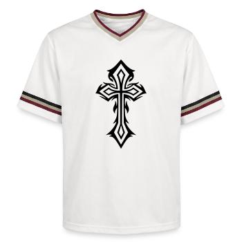 Croix, Crucifix, avec des épines, style gothique. - T-shirt de foot unisexe en mesh - blanc cassé/bordeaux - Devant - AI Model Male 178 light (178cm) & AI Model Male 178 dark (178cm)