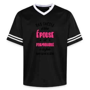 Epouse - Mariée - Mariage - Couple - Amour - Unisex Football Style Mesh T-Shirt - offwhite/burgundy - Front - AI Model Male 178 light (178cm) & AI Model Male 178 dark (178cm)