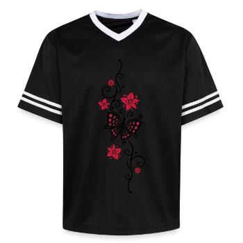 Floral tendril butterfly summer flowers flowers - Unisex Football Style Mesh T-Shirt - offwhite/burgundy - Front - AI Model Male 178 light (178cm) & AI Model Male 178 dark (178cm)