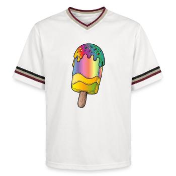Regenbogen Eis am Stiel Cartoon Illustration  - Unisex Football Style Mesh T-Shirt - Offwhite/Bordeaux - Vorne - AI Model Male 178 light (178cm) & AI Model Male 178 dark (178cm)