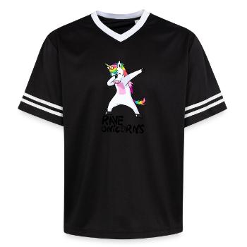 Logo Rave Unicorns Black Text - Unisex Football Style Mesh T-Shirt - offwhite/burgundy - Front - AI Model Male 178 light (178cm) & AI Model Male 178 dark (178cm)
