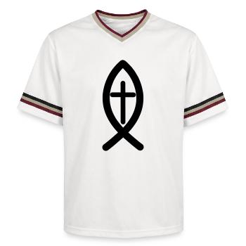 Jesus symbol - Unisex Football Style Mesh T-Shirt - offwhite/burgundy - Front - AI Model Male 178 light (178cm) & AI Model Male 178 dark (178cm)