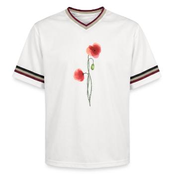 Flower: red poppy - Unisex Football Style Mesh T-Shirt - offwhite/burgundy - Front - AI Model Male 178 light (178cm) & AI Model Male 178 dark (178cm)
