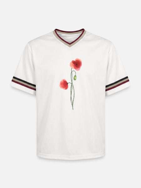Blume: roter Mohn - Unisex Football Style Mesh T-Shirt - Offwhite/Bordeaux