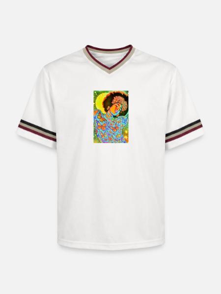 Butterfly Soul in Neon Bloom - Unisex Football Style Mesh T-Shirt - offwhite/burgundy