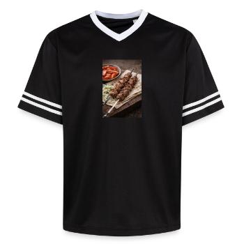 Shashlik - Unisex Football Style Mesh T-Shirt - offwhite/burgundy - Front - AI Model Male 178 light (178cm) & AI Model Male 178 dark (178cm)
