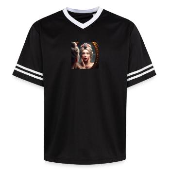 Prinzessin und ihr Spiegelbild mit Maus - Unisex Football Style Mesh T-Shirt - Offwhite/Bordeaux - Vorne - AI Model Male 178 light (178cm) & AI Model Male 178 dark (178cm)