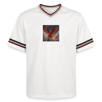 Roter Drache über Burg - Unisex Football Style Mesh T-Shirt - Offwhite/Bordeaux - Vorne - AI Model Male 178 light (178cm) & AI Model Male 178 dark (178cm)