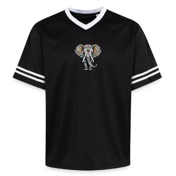 Colorful elephant in tattoo style - Unisex Football Style Mesh T-Shirt - offwhite/burgundy - Front - AI Model Male 178 light (178cm) & AI Model Male 178 dark (178cm)