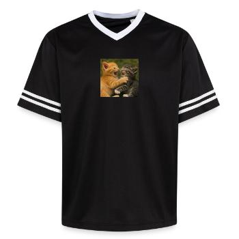Wild cat cousins in battle - Unisex Football Style Mesh T-Shirt - offwhite/burgundy - Front - AI Model Male 178 light (178cm) & AI Model Male 178 dark (178cm)