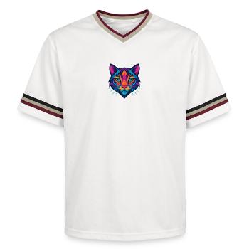 Colorful geometric cat face - Unisex Football Style Mesh T-Shirt - offwhite/burgundy - Front - AI Model Male 178 light (178cm) & AI Model Male 178 dark (178cm)