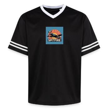 Spitfire Retro Aviation Print - Unisex Football Style Mesh T-Shirt - Offwhite/Bordeaux - Vorne - AI Model Male 178 light (178cm) & AI Model Male 178 dark (178cm)