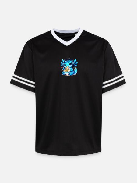 Kawaii Axolotl with Headphones and Ramen Gaming - Unisex Football Style Mesh T-Shirt - offwhite/burgundy