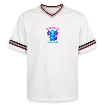 Bleib locker sei ein Axolotl | Neon Spruch Design - Unisex Football Style Mesh T-Shirt - Offwhite/Bordeaux - Vorne - AI Model Male 178 light (178cm) & AI Model Male 178 dark (178cm)