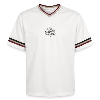 Lotus Blume, Yoga mit Om Symbol - Unisex Football Style Mesh T-Shirt - Offwhite/Bordeaux - Vorne - AI Model Male 178 light (178cm) & AI Model Male 178 dark (178cm)
