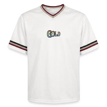 GOLD - with the colours of the rainbow - Unisex Football Style Mesh T-Shirt - offwhite/burgundy - Front - AI Model Male 178 light (178cm) & AI Model Male 178 dark (178cm)