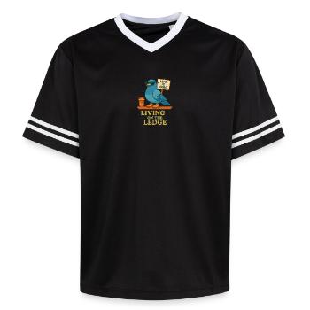 Lustige Taube mit Schild & Kaffee - Unisex Football Style Mesh T-Shirt - Offwhite/Bordeaux - Vorne - AI Model Male 178 light (178cm) & AI Model Male 178 dark (178cm)