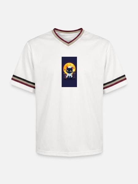 Moonlight Cat in Ghost Cloak - Unisex Football Style Mesh T-Shirt - offwhite/burgundy