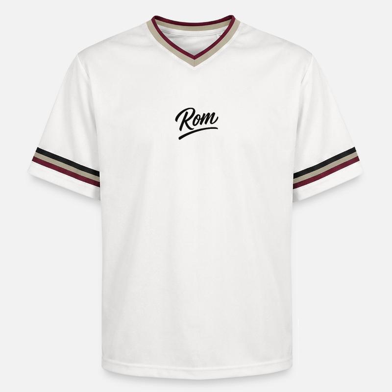 Rom Script Lettering Subline - Unisex Football Style Mesh T-Shirt - offwhite/burgundy