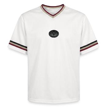 Vortex Grid Wormhole - Unisex Football Style Mesh T-Shirt - offwhite/burgundy - Front - AI Model Male 178 light (178cm) & AI Model Male 178 dark (178cm)