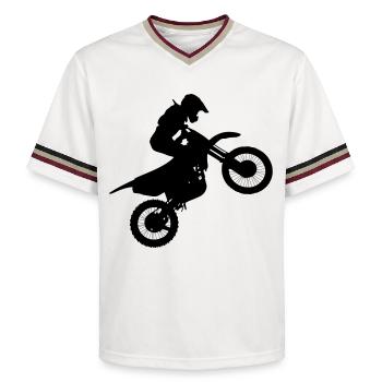 Bild eines Motocross-Fahrers # - Unisex Football Style Mesh T-Shirt - Offwhite/Bordeaux - Vorne - AI Model Male 178 light (178cm) & AI Model Male 178 dark (178cm)