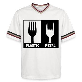 Plastique contre métal lourd. métal, roche dure # - T-shirt de foot unisexe en mesh - blanc cassé/bordeaux - Devant - AI Model Male 178 light (178cm) & AI Model Male 178 dark (178cm)