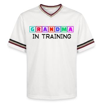 Humorous Statement Grandmother Grandma Old Woman - Unisex Football Style Mesh T-Shirt - offwhite/burgundy - Front - AI Model Male 178 light (178cm) & AI Model Male 178 dark (178cm)