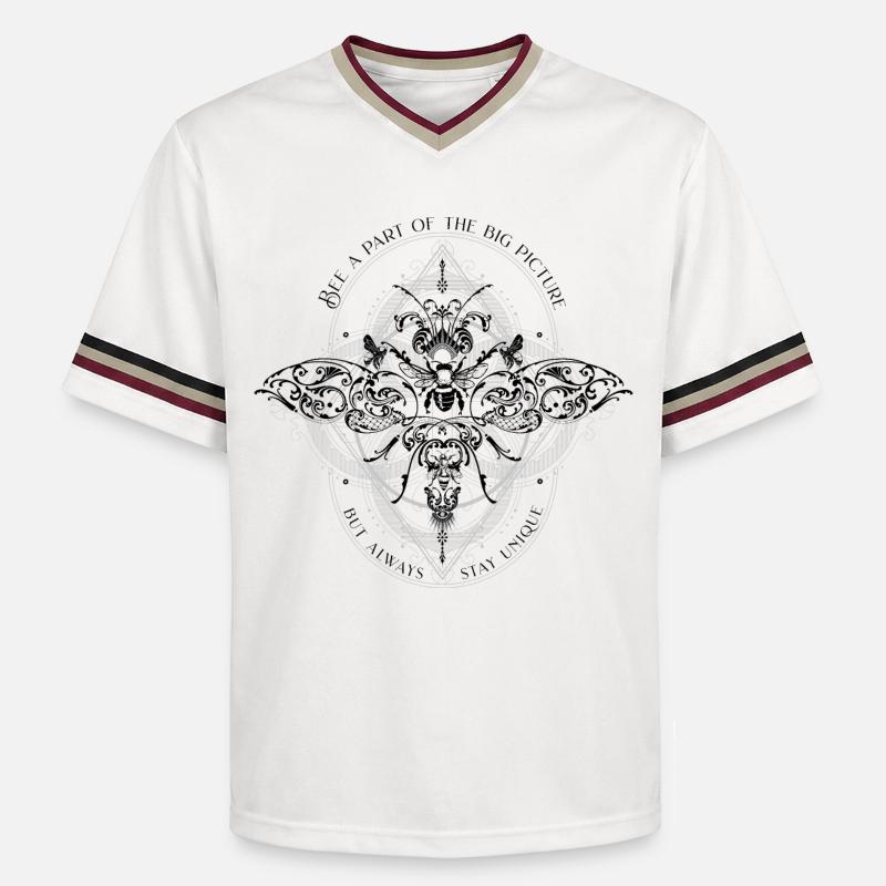Bee psychedelic geometry pattern cool saying - Unisex Football Style Mesh T-Shirt - offwhite/burgundy