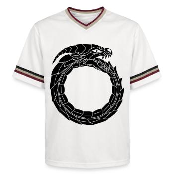 Verschlingender Schwarzer Drache - Unisex Football Style Mesh T-Shirt - Offwhite/Bordeaux - Vorne - AI Model Male 178 light (178cm) & AI Model Male 178 dark (178cm)