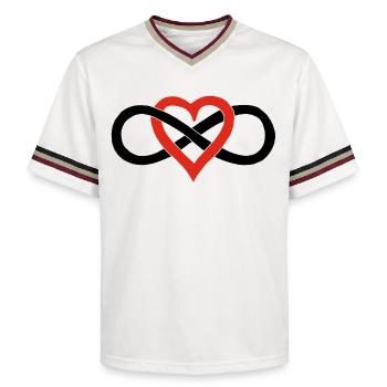 Unendliche Liebe (Schwarz) - Unisex Football Style Mesh T-Shirt - Offwhite/Bordeaux - Vorne - AI Model Male 178 light (178cm) & AI Model Male 178 dark (178cm)