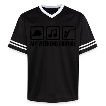 Saxophonists Weekend - Unisex Football Style Mesh T-Shirt - offwhite/burgundy - Front - AI Model Male 178 light (178cm) & AI Model Male 178 dark (178cm)