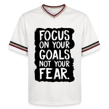 focus on your goals not your fear - Unisex Football Style Mesh T-Shirt - offwhite/burgundy - Front - AI Model Male 178 light (178cm) & AI Model Male 178 dark (178cm)