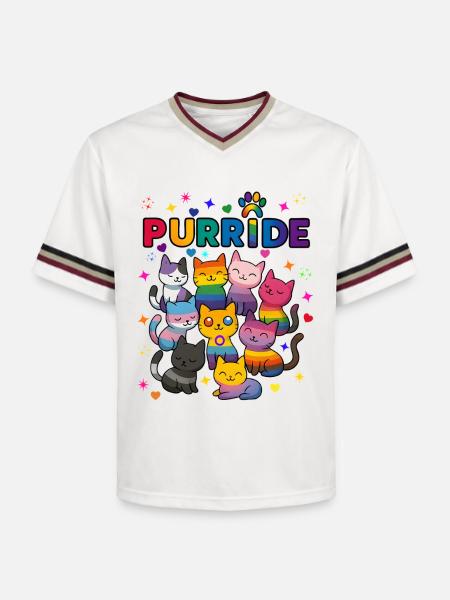 Purride LGBT Cats - Unisex Football Style Mesh T-Shirt - offwhite/burgundy