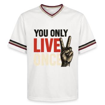 You only live vintage once - Unisex Football Style Mesh T-Shirt - offwhite/burgundy - Front - AI Model Male 178 light (178cm) & AI Model Male 178 dark (178cm)