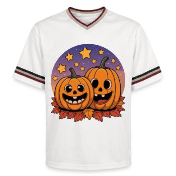 Lachende Halloween Kürbisse - Unisex Football Style Mesh T-Shirt - Offwhite/Bordeaux - Vorne - AI Model Male 178 light (178cm) & AI Model Male 178 dark (178cm)