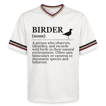 Birder Definition - Birdwatchers - Unisex Football Style Mesh T-Shirt - offwhite/burgundy - Front - AI Model Male 178 light (178cm) & AI Model Male 178 dark (178cm)