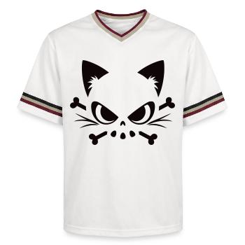 Cats Skull | Minimal Skull & Bones motif - Unisex Football Style Mesh T-Shirt - offwhite/burgundy - Front - AI Model Male 178 light (178cm) & AI Model Male 178 dark (178cm)
